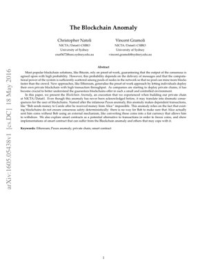 PDF Document Cover - The Blockchain Anomaly: Consensus Vulnerabilities in Private Chains