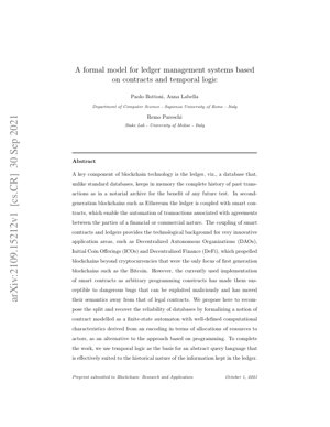PDF Document Cover - Formal Model for Ledger Management Systems Based on Contracts and Temporal Logic