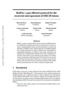 PDF Document Cover - BatPay: Gas Efficient Protocol for ERC20 Token Micropayments